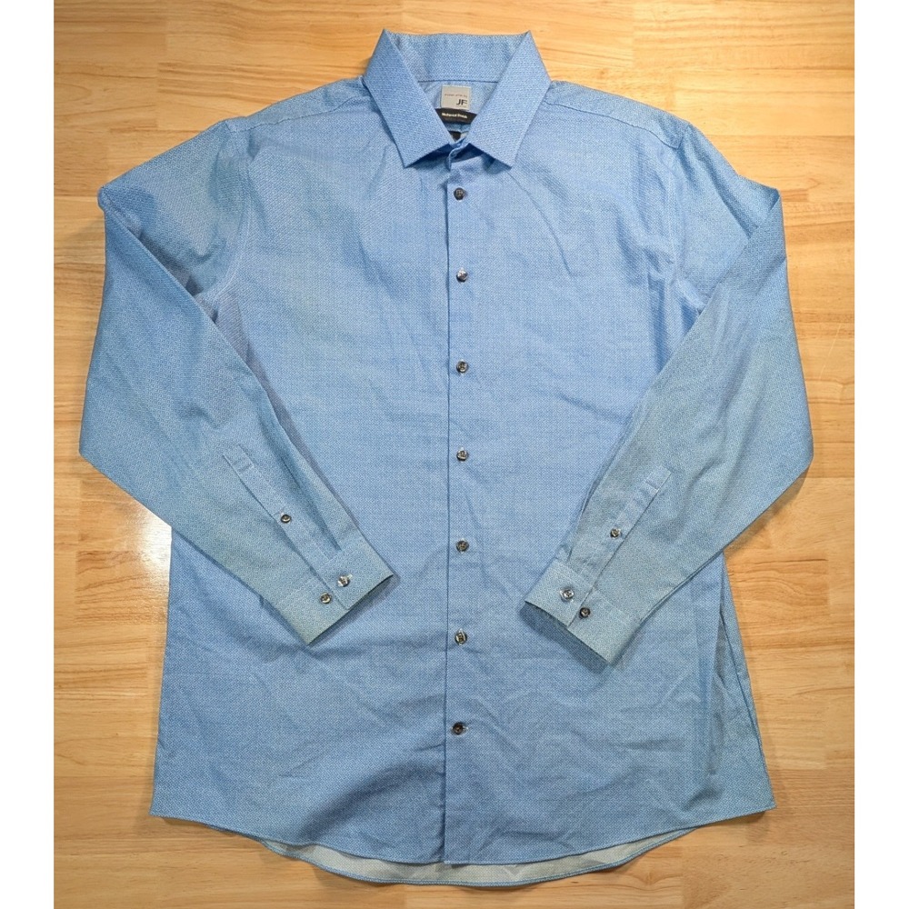 J.Ferrar Super Slim Fit Dress Shirt XL 17-17.5 Blue Geometric Stretch Cotton NEW